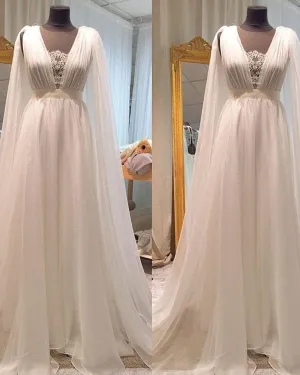 Bohmiean Wedding Dresses with Cape 2019 A-line Lace Chiffon Summer Country Wedding Gowns
