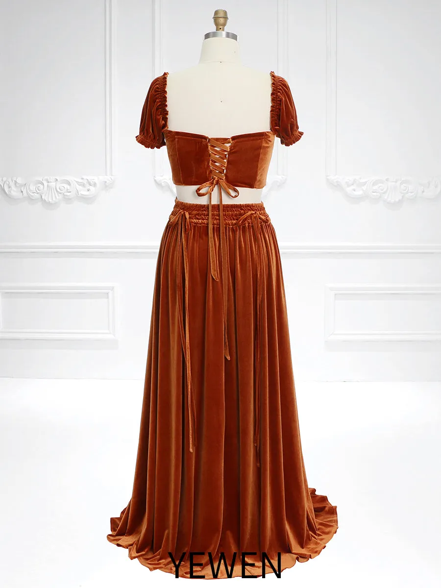 Boho Rust Velvet 2 Piece Set Dress for Photo Shoot Outfit Boho Baby Shower Dress YW231130