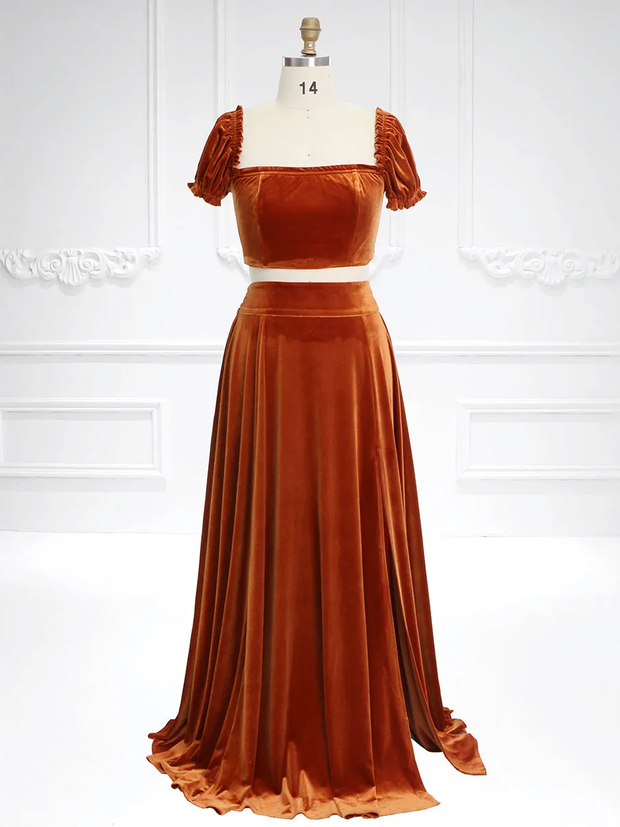 Boho Rust Velvet 2 Piece Set Dress for Photo Shoot Outfit Boho Baby Shower Dress YW231130