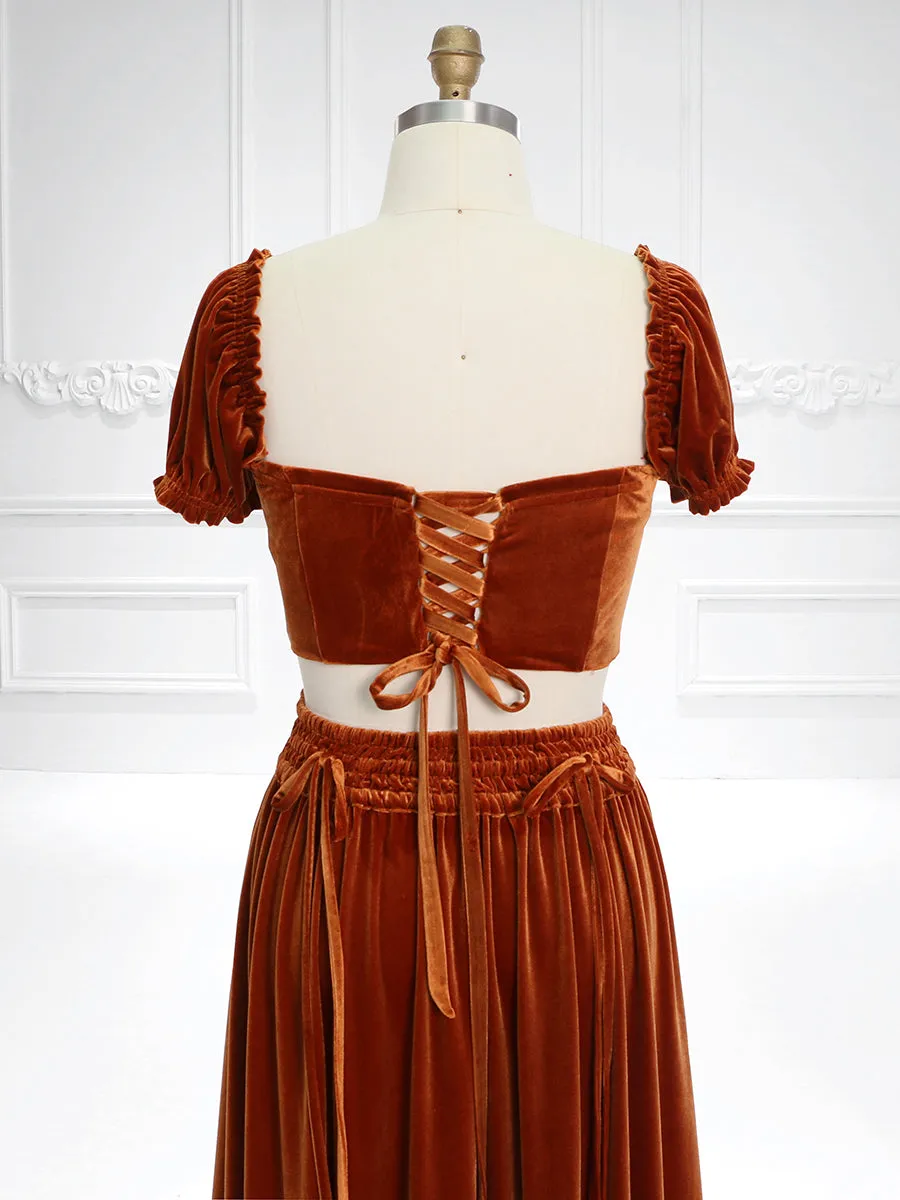 Boho Rust Velvet 2 Piece Set Dress for Photo Shoot Outfit Boho Baby Shower Dress YW231130