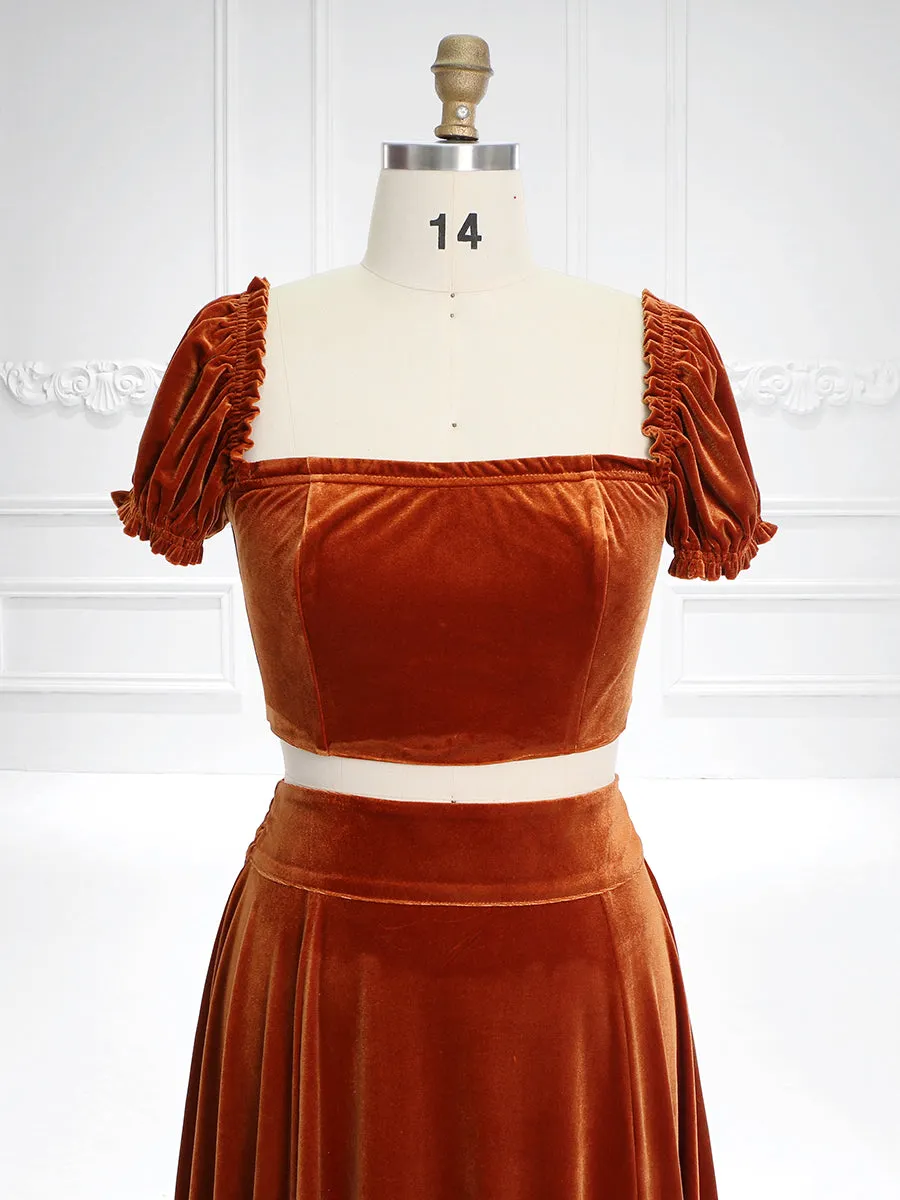 Boho Rust Velvet 2 Piece Set Dress for Photo Shoot Outfit Boho Baby Shower Dress YW231130