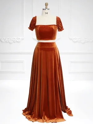 Boho Rust Velvet 2 Piece Set Dress for Photo Shoot Outfit Boho Baby Shower Dress YW231130