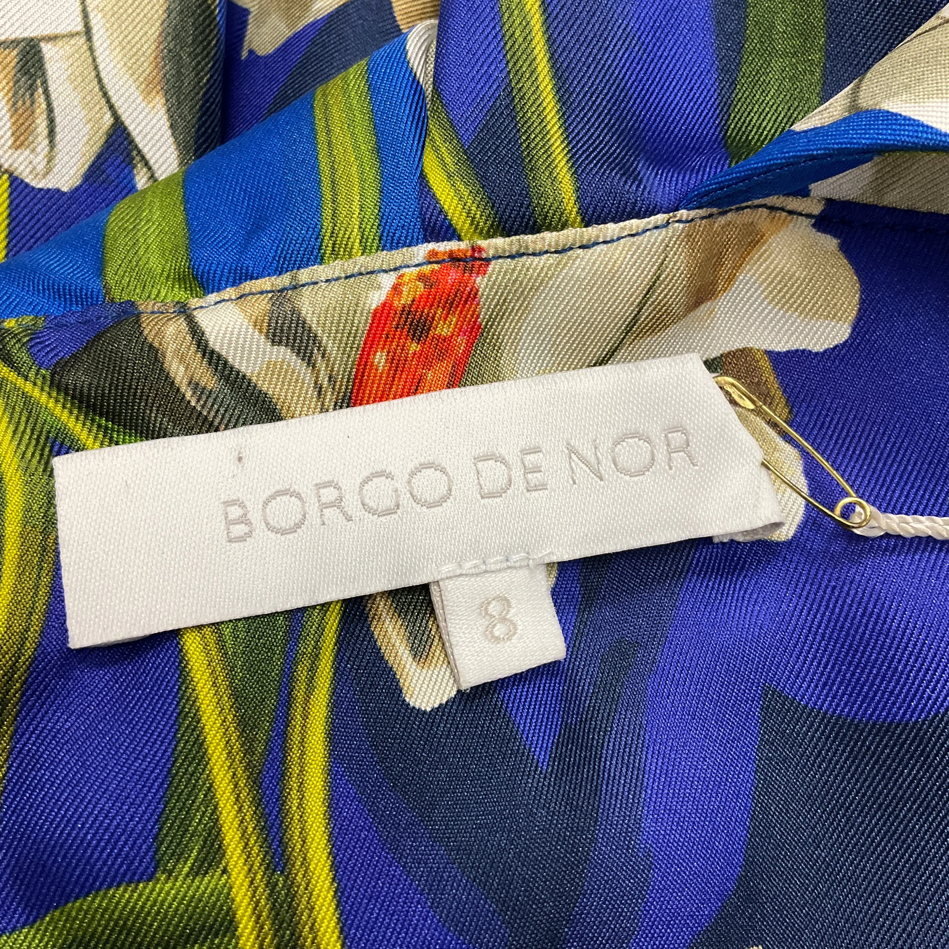 Borgo de Nor Magnolia Garden Navy Silk Twill Amina Dress