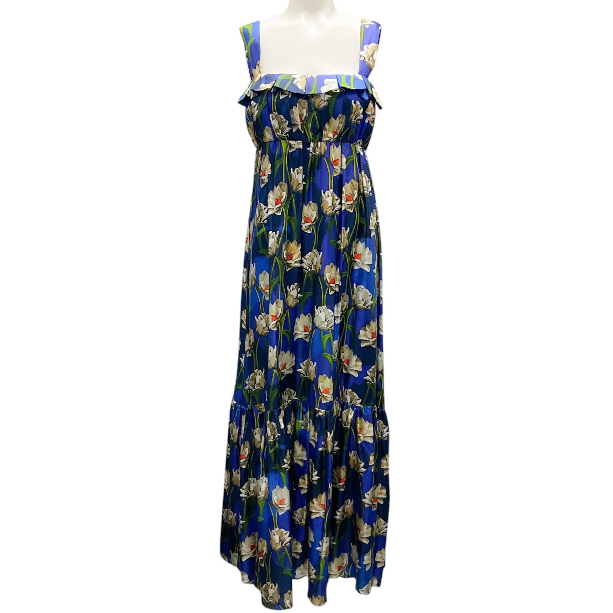 Borgo de Nor Magnolia Garden Navy Silk Twill Amina Dress
