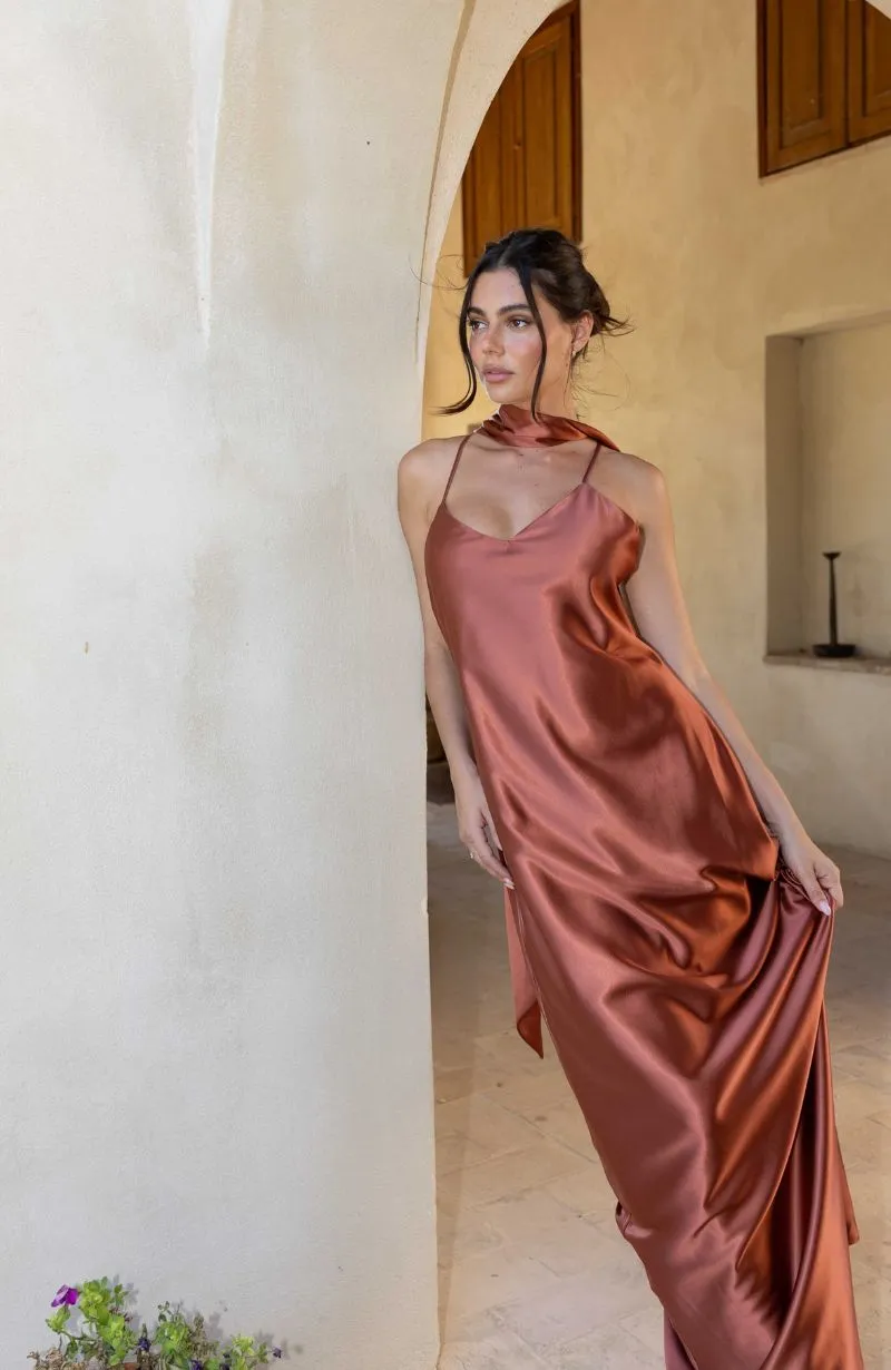 Brooklyn Dress in Terracotta Satin