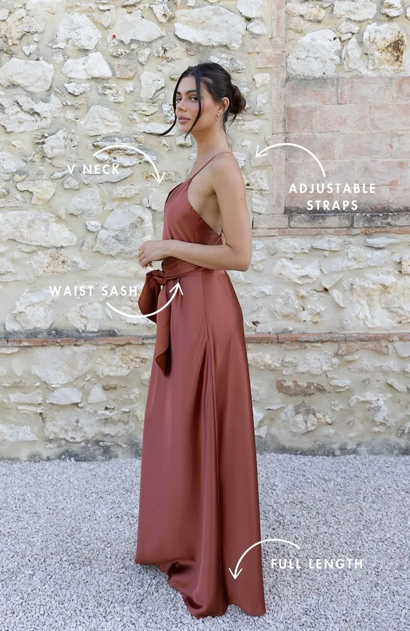 Brooklyn Dress in Terracotta Satin