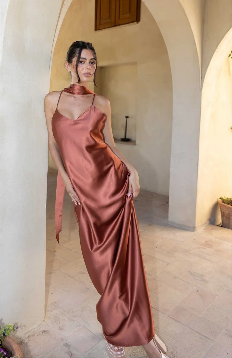 Brooklyn Dress in Terracotta Satin