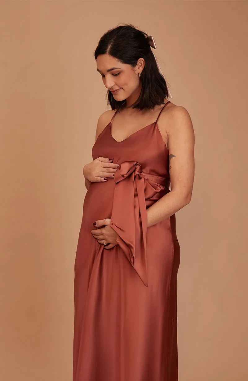 Brooklyn Dress in Terracotta Satin