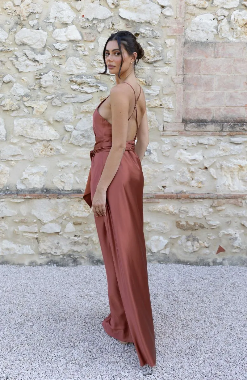 Brooklyn Dress in Terracotta Satin