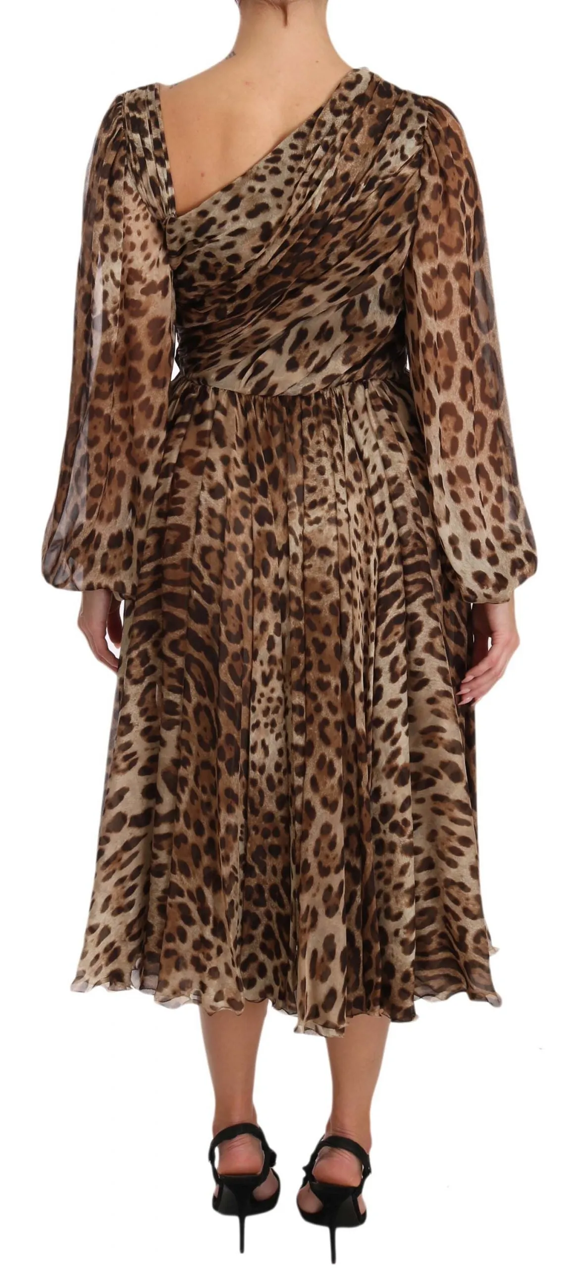 Brown Leopard Silk Wrap A-Line Dress