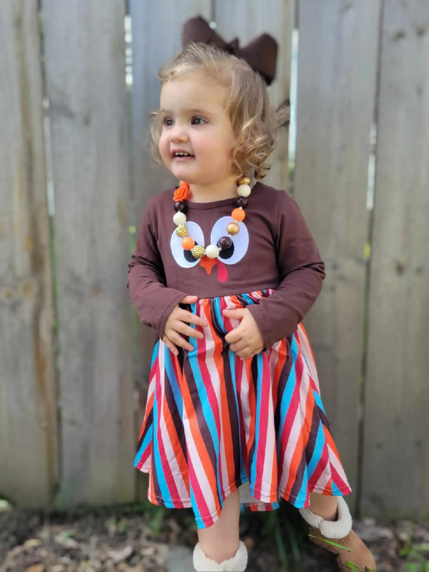 Brown 'Run Turkey Run' Stripe Dress
