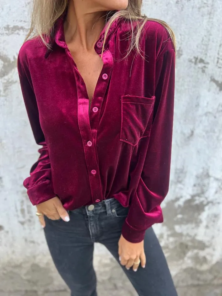 Brunilda® | Elegant Velvet Blouse With Button Placket