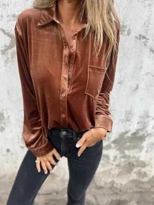 Brunilda® | Elegant Velvet Blouse With Button Placket