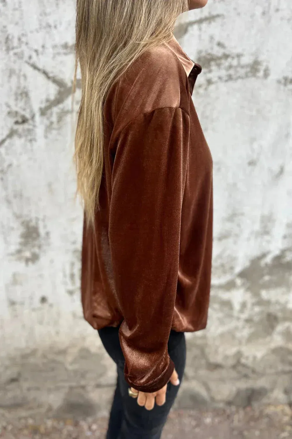 Brunilda® | Elegant Velvet Blouse With Button Placket