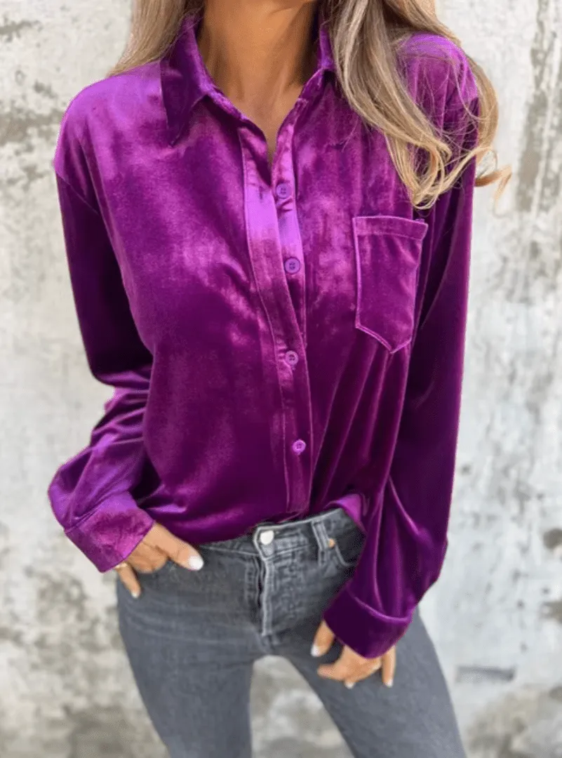 Brunilda® | Elegant Velvet Blouse With Button Placket