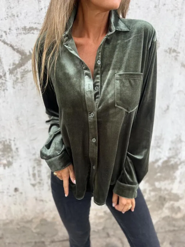 Brunilda® | Elegant Velvet Blouse With Button Placket