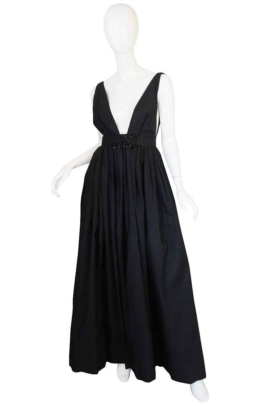 c1967 Plunging Black Silk George Halley Gown