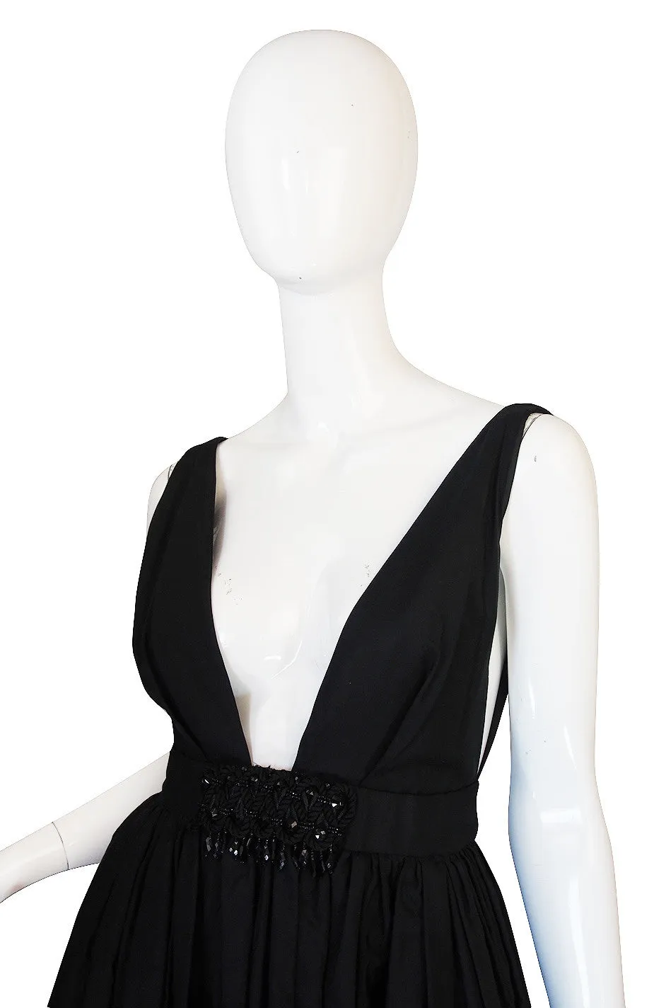 c1967 Plunging Black Silk George Halley Gown
