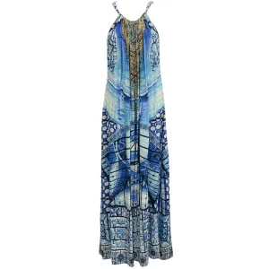 Camilla Blue Multi Silk Halter Dress