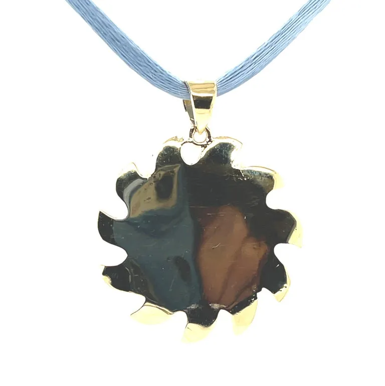 Carved Rock Crystal "Sun Face" and 18k Yellow Gold Pendant with Blue Silk Cord