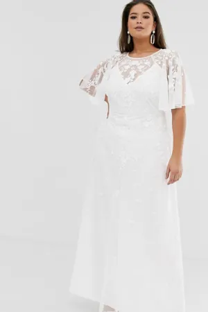 Casual Chiffon And Tulle Sheath Plus Size Wedding Dress With Appliques-715674