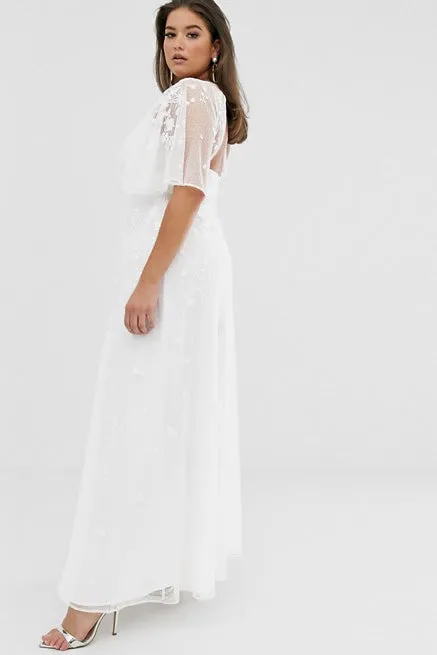 Casual Chiffon And Tulle Sheath Plus Size Wedding Dress With Appliques-715674