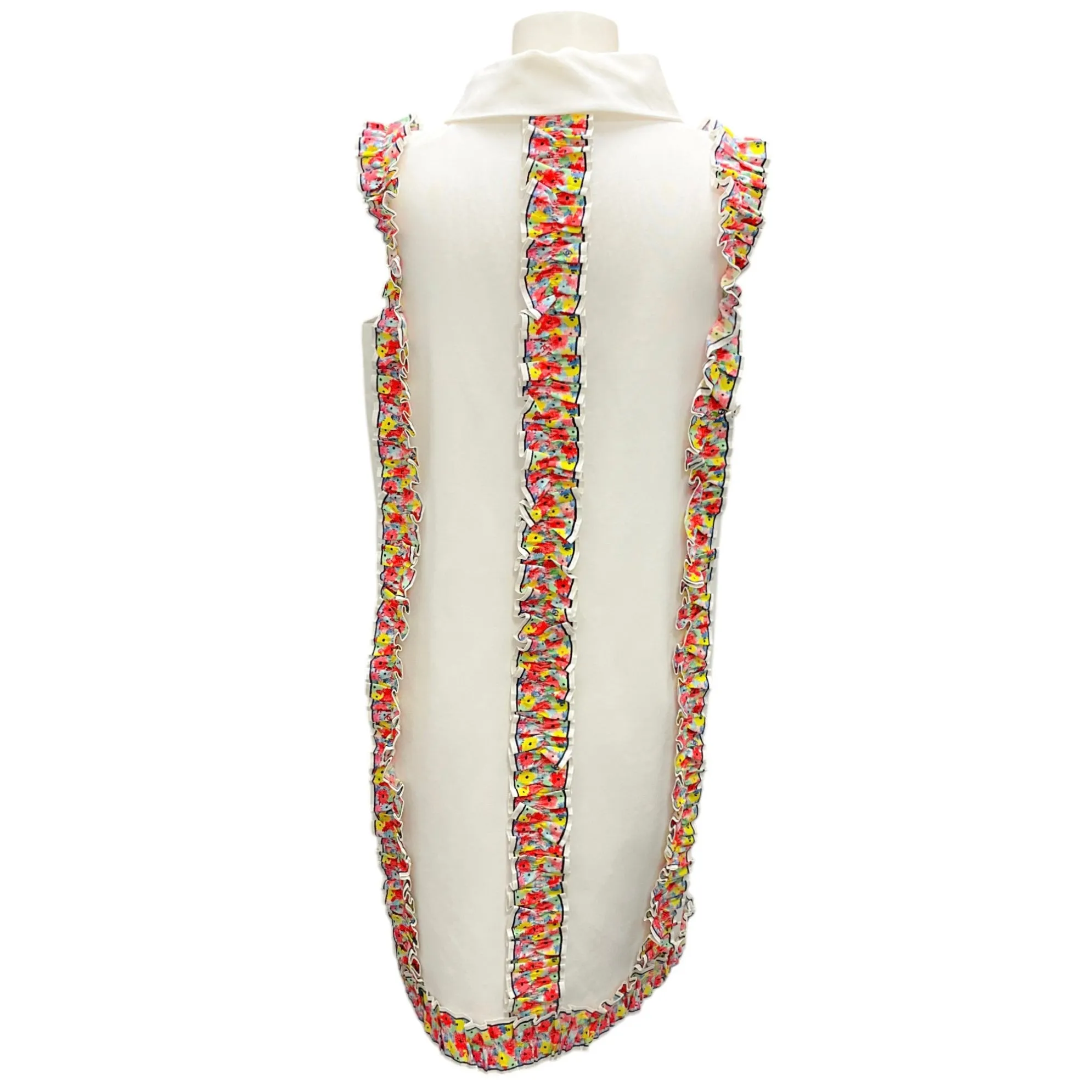 Chanel Ivory Multi Ruffle Trim Button-front Sleeveless Dress