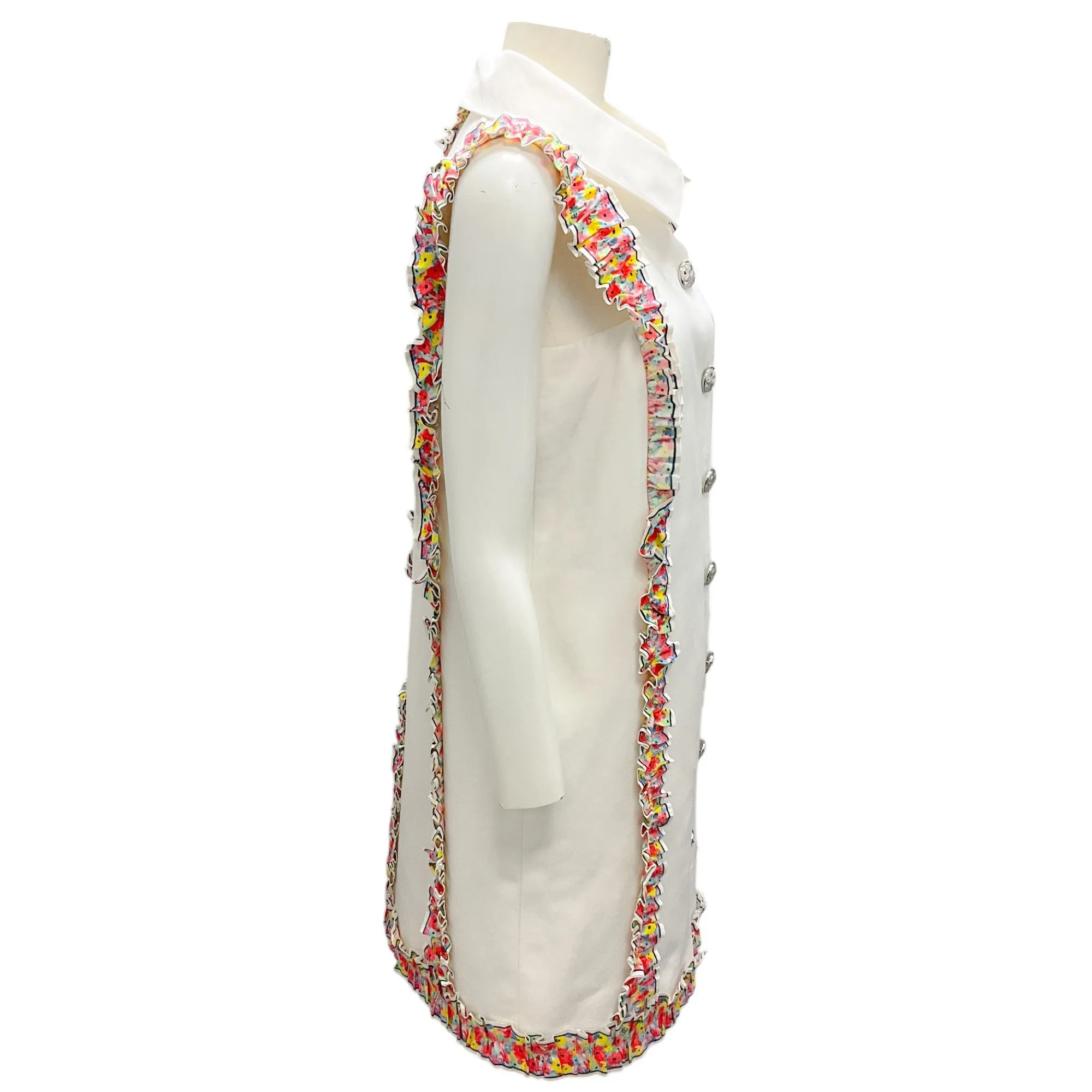Chanel Ivory Multi Ruffle Trim Button-front Sleeveless Dress