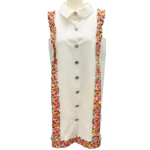 Chanel Ivory Multi Ruffle Trim Button-front Sleeveless Dress