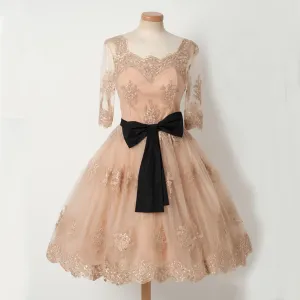Charming Lace A-Line Homecoming Dress, Short Sleeve Tulle Homecoming Dress, D1320