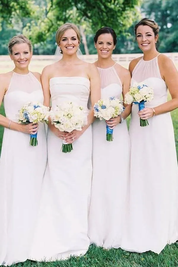 Chiffon A-line Halter Neck Bridesmaid Dresses, Wedding Party Dress, MBD229
