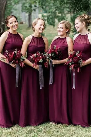 Chiffon A-line Halter Neck Bridesmaid Dresses, Wedding Party Dress, MBD229