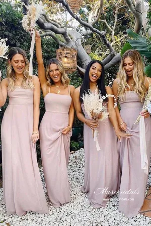 Chiffon A-line Spaghetti Straps Floor Length Budget Bridesmaid Dresses, MBD197