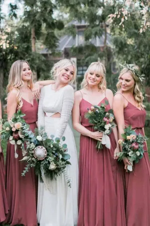 Chiffon A-line V-neck Spaghetti Straps Pleated Long Bridesmaid Dresses, MBD205