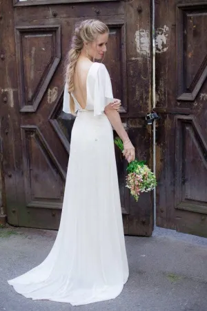 Chiffon Beach Wedding Gown with V Back