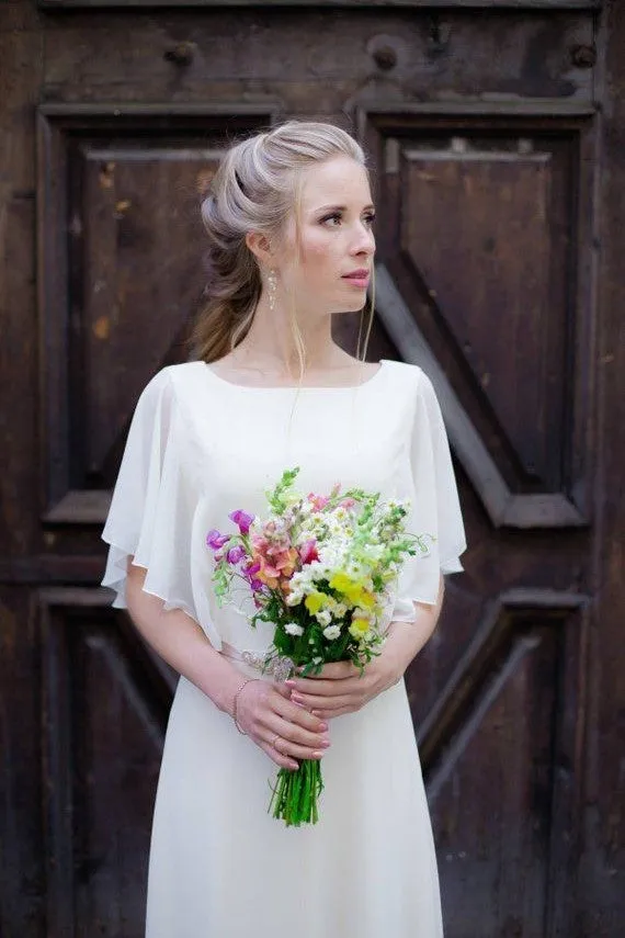Chiffon Beach Wedding Gown with V Back