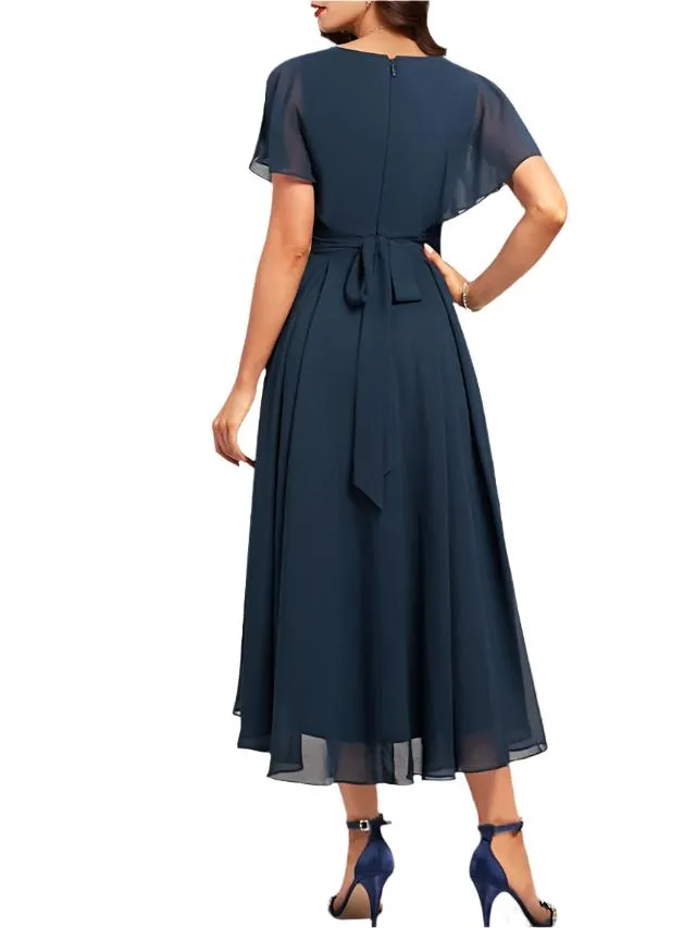 Chiffon Deep V Neck Short Sleeves Mother of The Bride Dresses