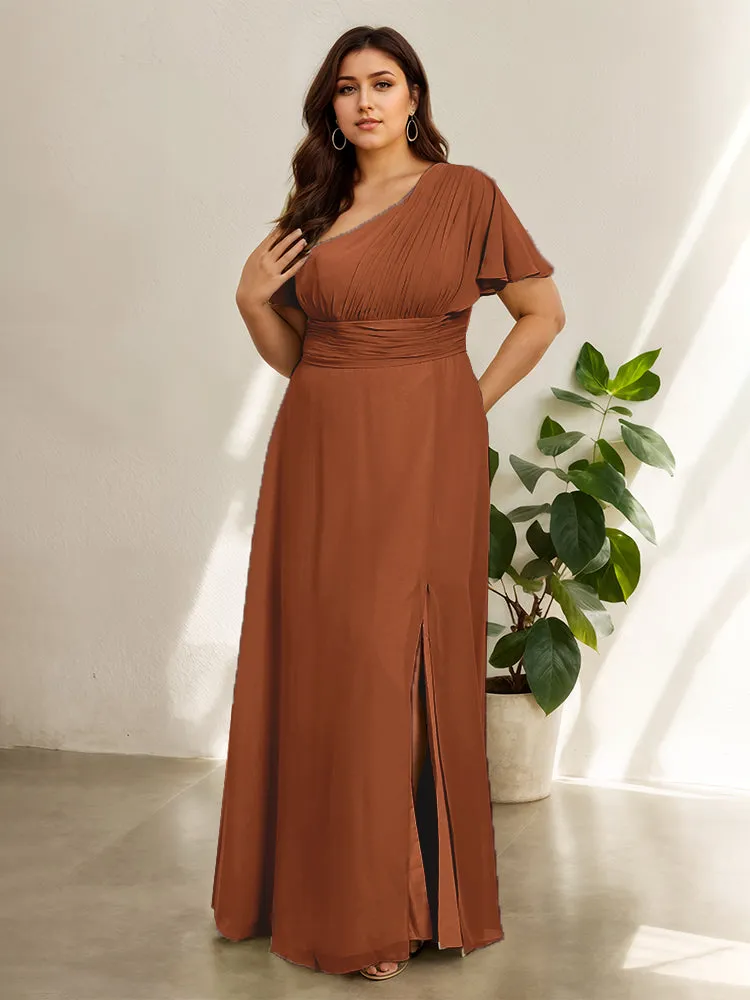 Chiffon One Shoulder A Line Plus Size Bridesmaid Dresses