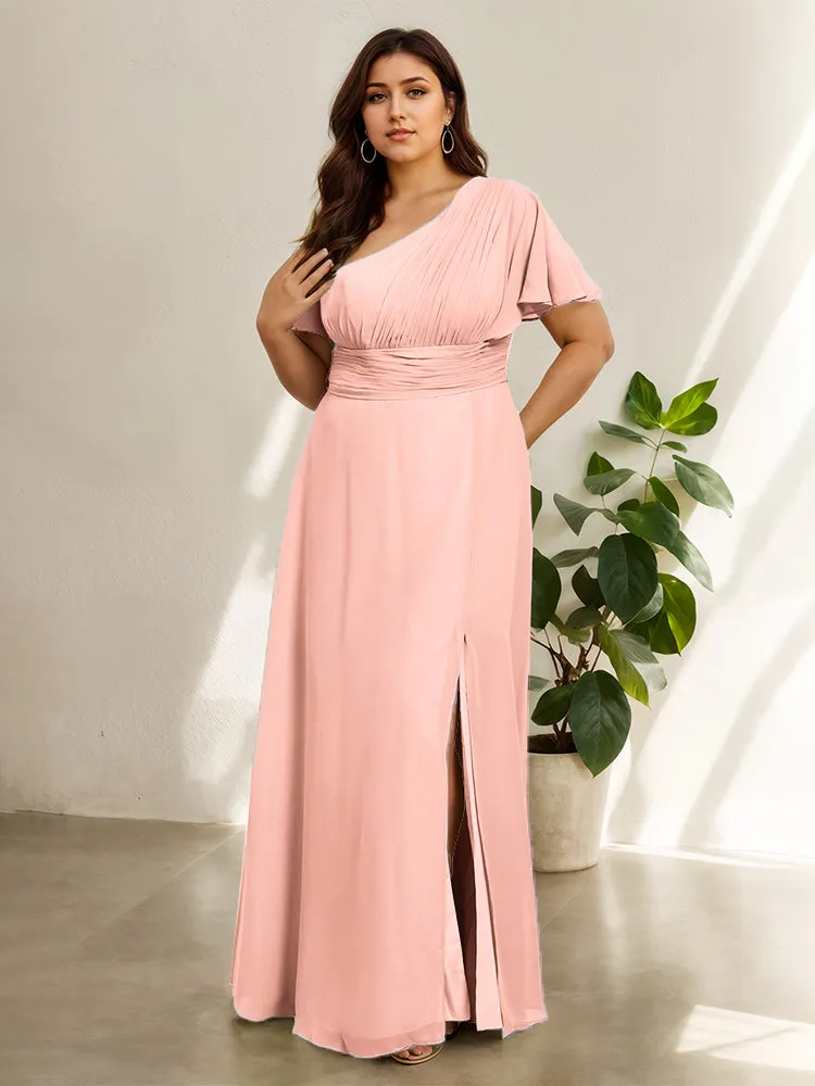 Chiffon One Shoulder A Line Plus Size Bridesmaid Dresses