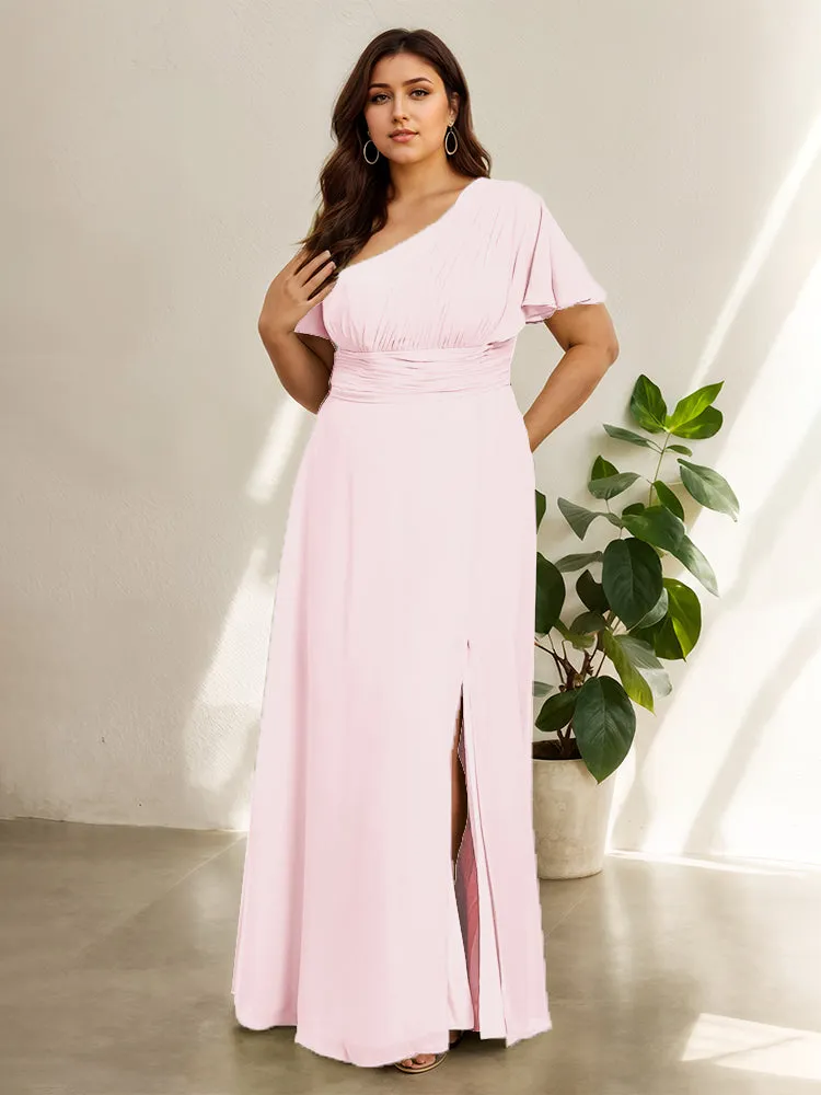 Chiffon One Shoulder A Line Plus Size Bridesmaid Dresses