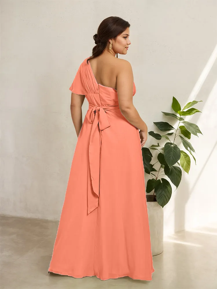 Chiffon One Shoulder A Line Plus Size Bridesmaid Dresses