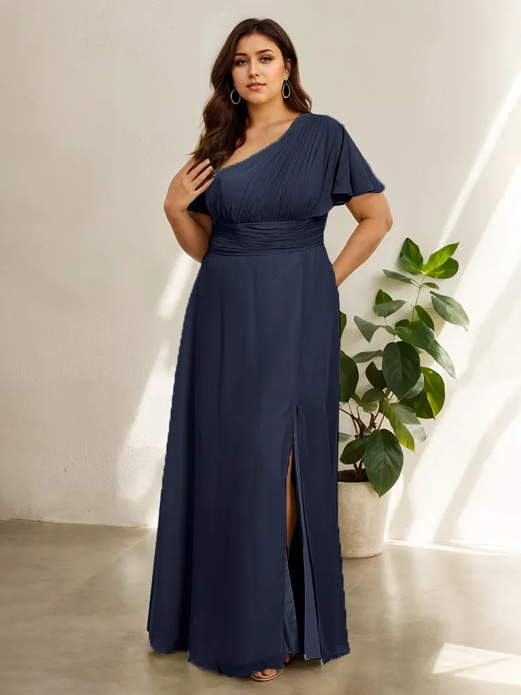 Chiffon One Shoulder A Line Plus Size Bridesmaid Dresses