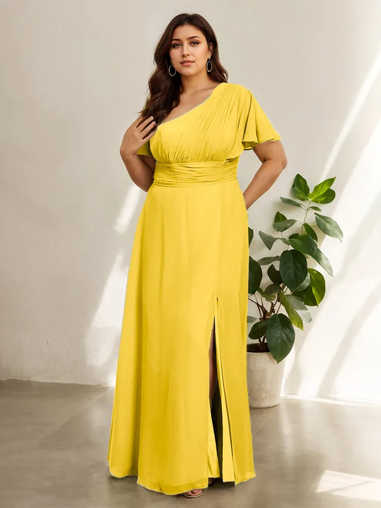 Chiffon One Shoulder A Line Plus Size Bridesmaid Dresses