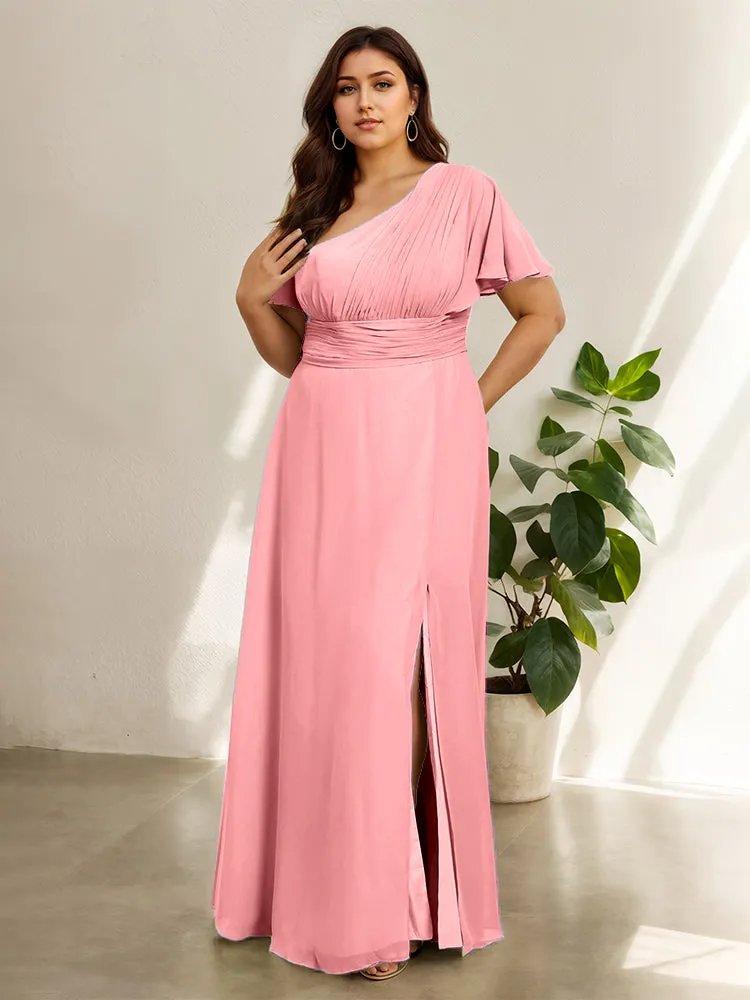 Chiffon One Shoulder A Line Plus Size Bridesmaid Dresses
