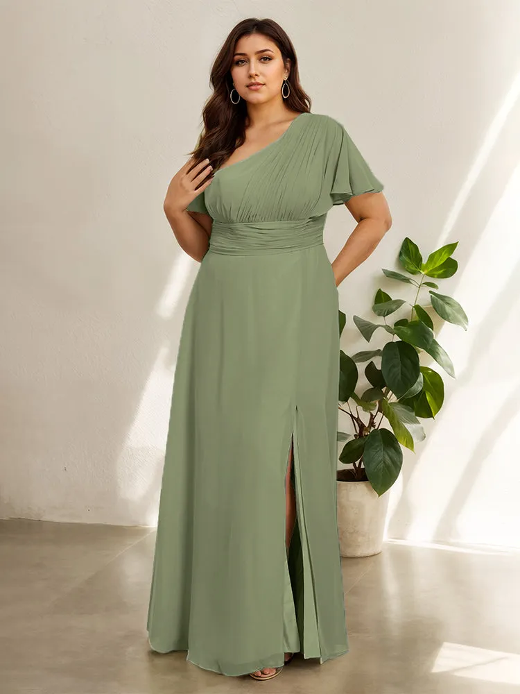 Chiffon One Shoulder A Line Plus Size Bridesmaid Dresses