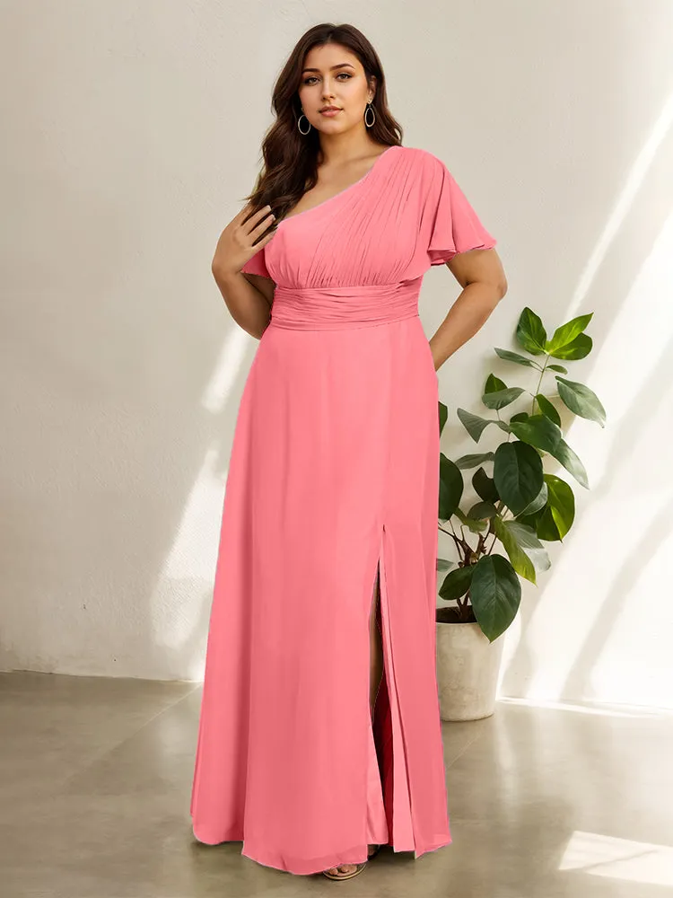 Chiffon One Shoulder A Line Plus Size Bridesmaid Dresses