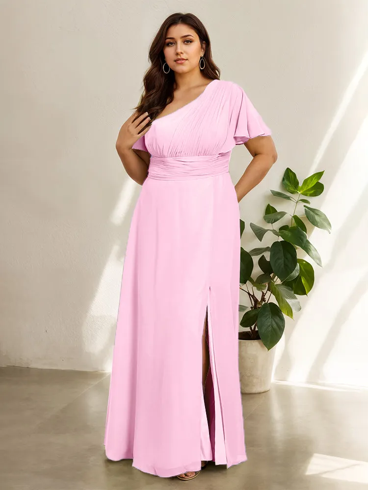 Chiffon One Shoulder A Line Plus Size Bridesmaid Dresses