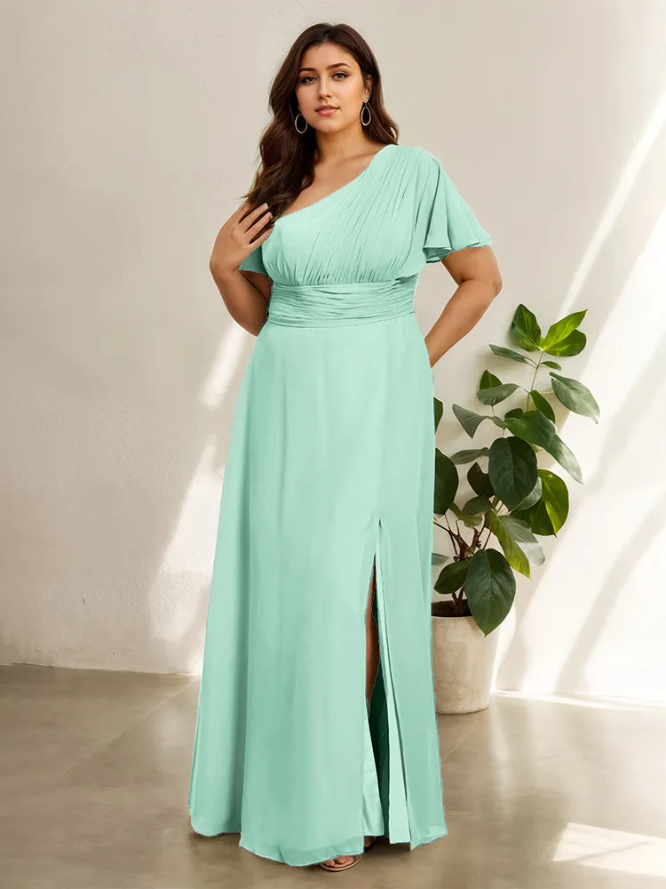 Chiffon One Shoulder A Line Plus Size Bridesmaid Dresses