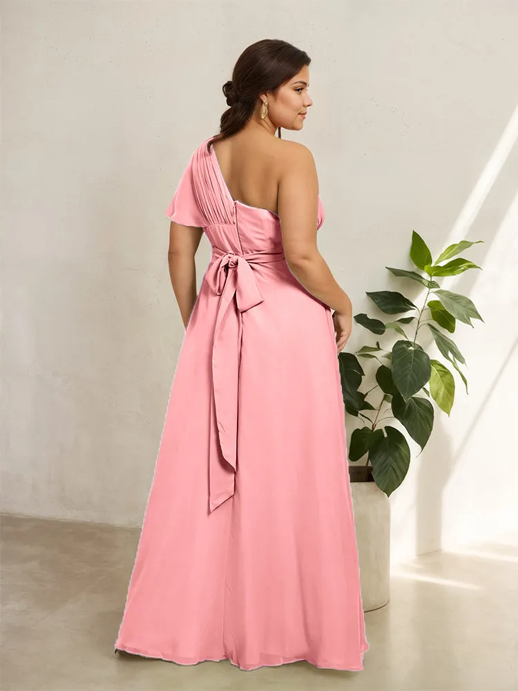 Chiffon One Shoulder A Line Plus Size Bridesmaid Dresses