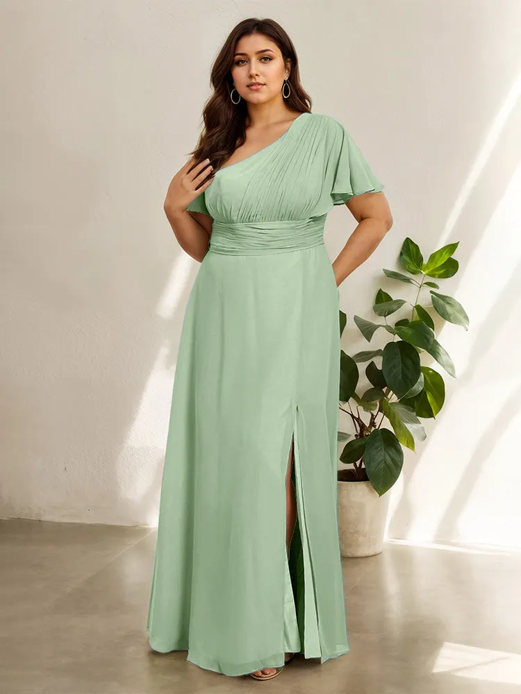 Chiffon One Shoulder A Line Plus Size Bridesmaid Dresses